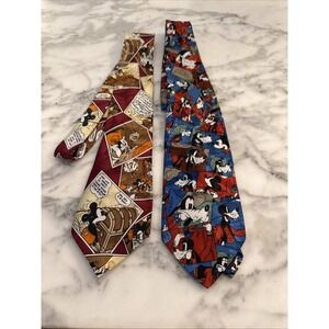 2 Disney Vintage Polyester Neck Ties Mickey Mouse Goofy Pluto EUC